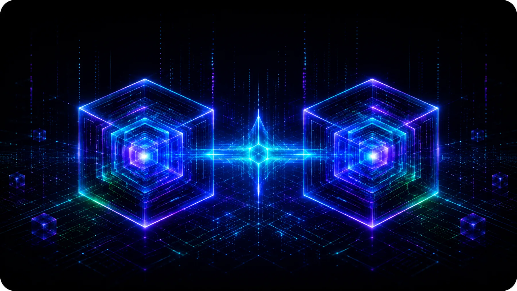 Twin-core abstract visual · synchronized energy
